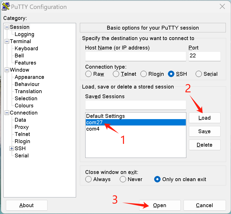 Using PuTTY to Load Serial Port Configuration