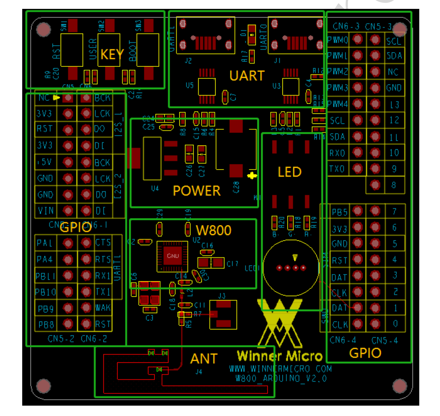 W800-Arduino 开发板布局示意图